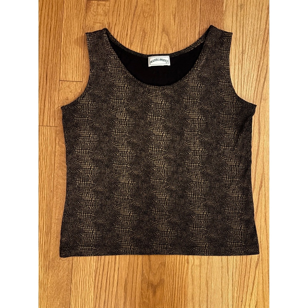 FRAZIER LAWRENCE Vintage 90's Black Gold Metallic Animal Print Top Womens Large